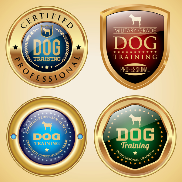 Dog training badges golden vector