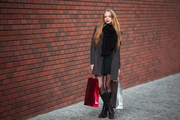 Elegant Young Beautiful Women Holding Shopping Bags 04