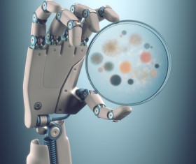 Experimental equipment and Robot hand Stock Photo