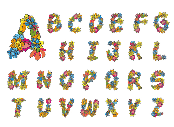 Flower alphabet fonts vector 01