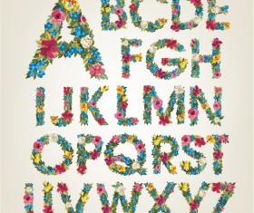 Flower alphabet fonts vector 02