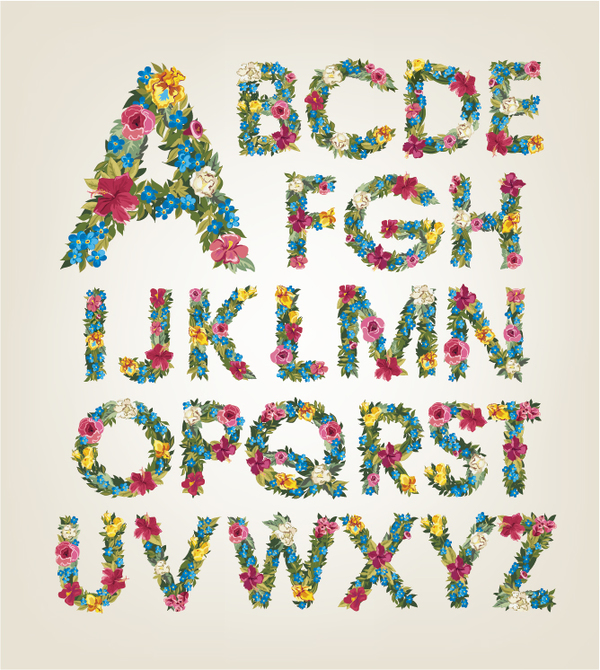 Flower alphabet fonts vector 02