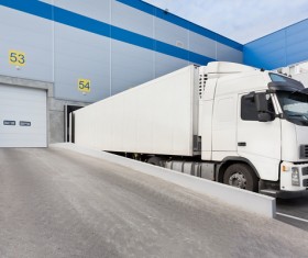 Garage white delivery truck HD picture