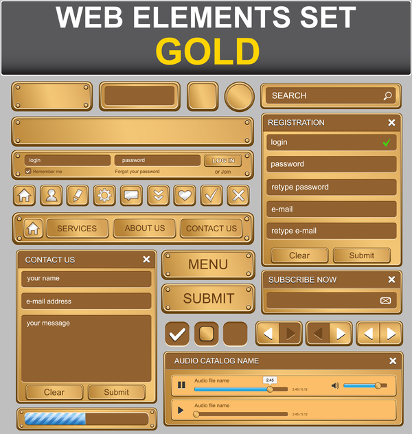 Gold web elements set vector