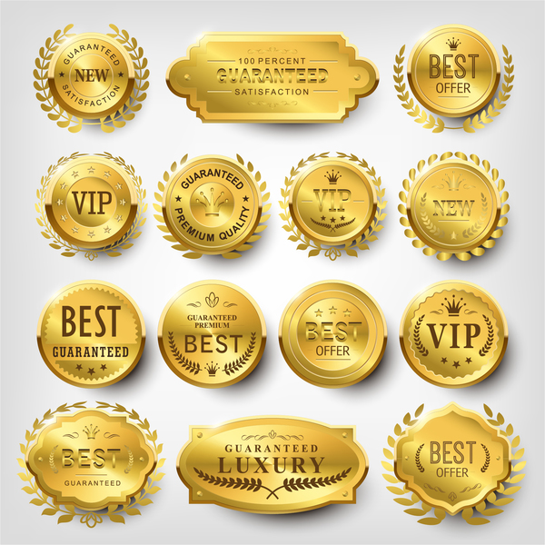 Golden luxury quality badge vectors 02