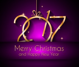 Golden new year 2017 with purple background vector