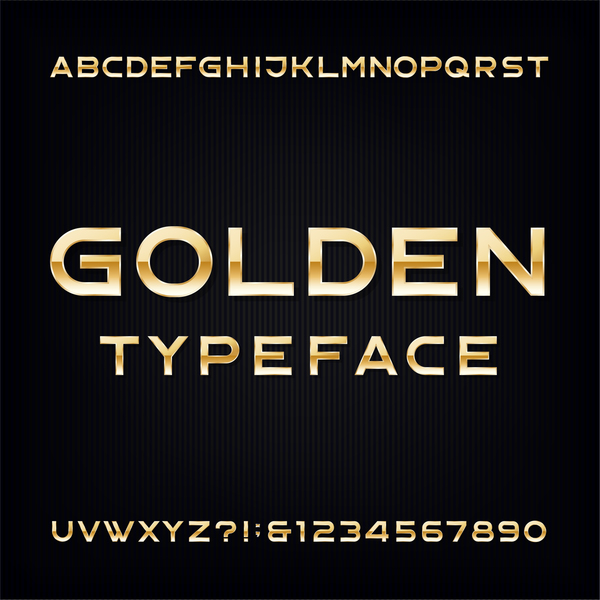 Golden typeface alphabet with numbers vector