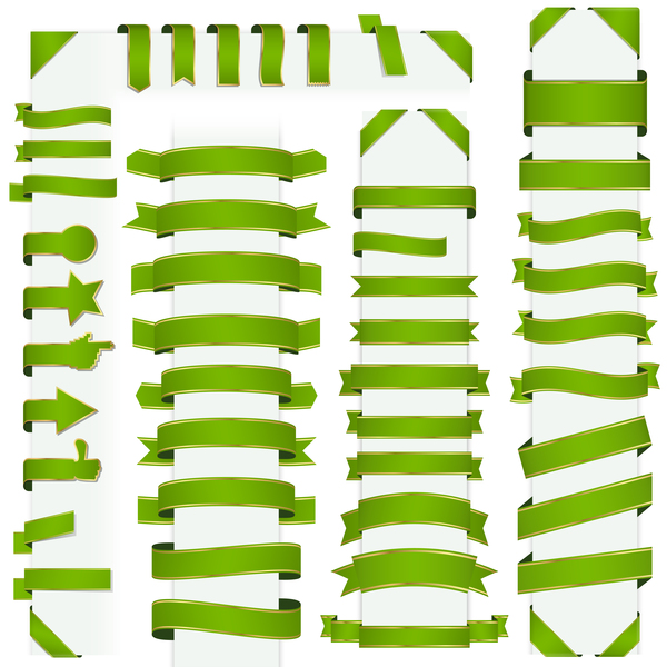 Green ribbon banners vectors 01