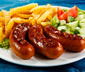 Grilled sausage with vegetable fries HD picture