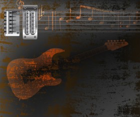 Guitar strings on a rusty metal background and notes vector
