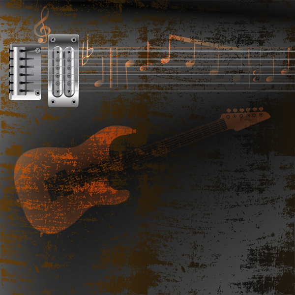 Guitar strings on a rusty metal background and notes vector