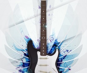 Guitar with fashion grunge background vector