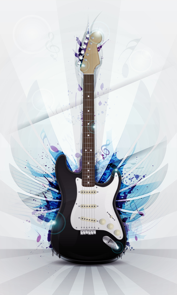 Guitar with fashion grunge background vector