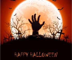 Halloween background with hand on cemetery vector