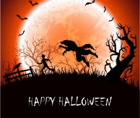 Halloween background with werewolf vector