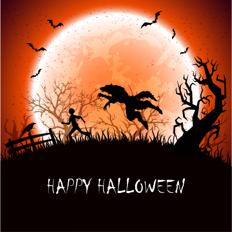 Halloween background with werewolf vector