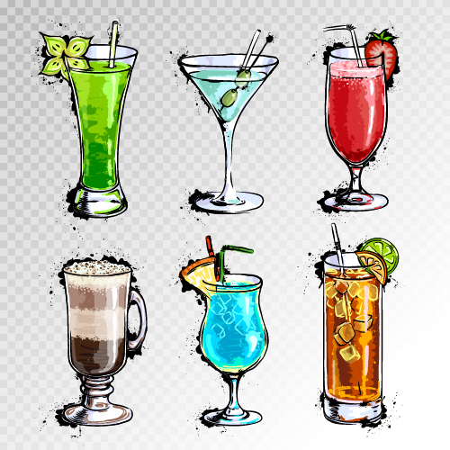 Hand drawn cocktail illustration vectors 01