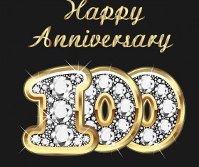 Happy 10 anniversary gold with diamonds background vector