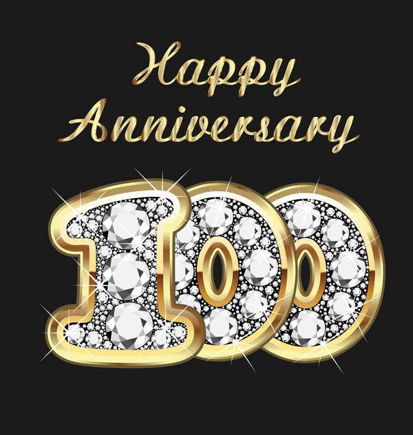 Happy 100 anniversary gold with diamonds background vector