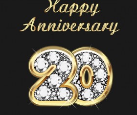 Happy 20 anniversary gold with diamonds background vector
