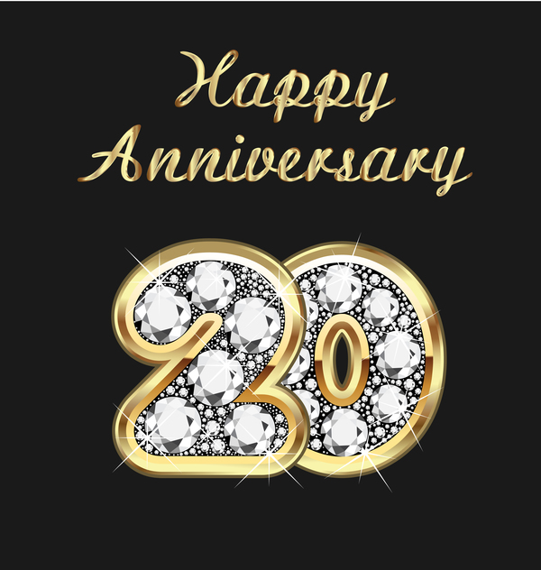 Happy 20 anniversary gold with diamonds background vector