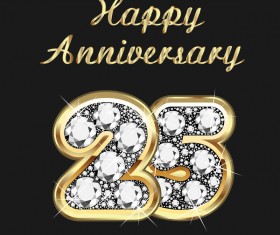 Happy 25 anniversary gold with diamonds background vector