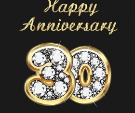 Happy 30 anniversary gold with diamonds background vector
