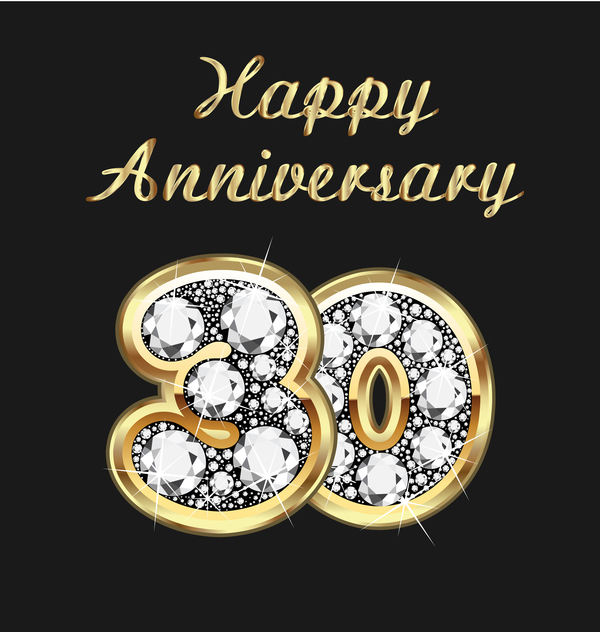 Happy 30 anniversary gold with diamonds background vector