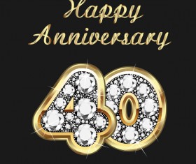 Happy 40 anniversary gold with diamonds background vector