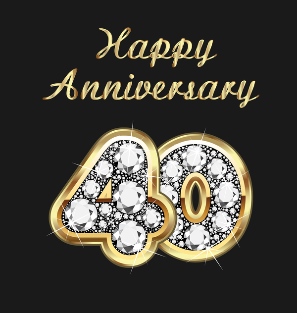 Happy 40 anniversary gold with diamonds background vector