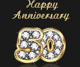 Happy 50 anniversary gold with diamonds background vector