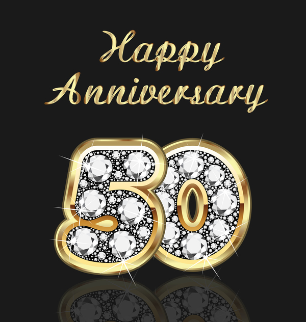 Happy 50 anniversary gold with diamonds background vector