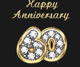 Happy 60 anniversary gold with diamonds background vector