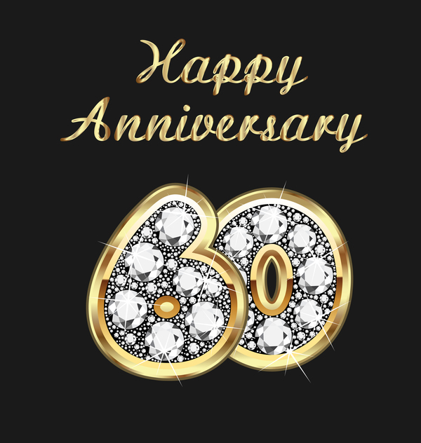 Happy 60 anniversary gold with diamonds background vector free