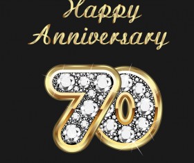 Happy 70 anniversary gold with diamonds background vector