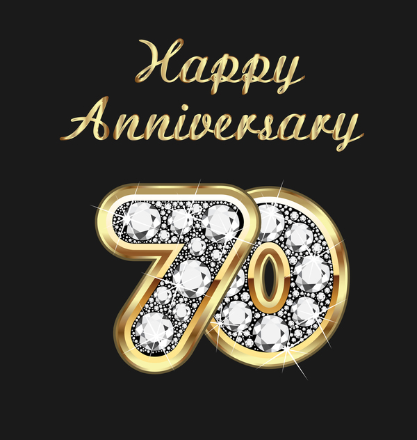 Happy 70 anniversary gold with diamonds background vector