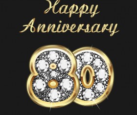 Happy 80 anniversary gold with diamonds background vector