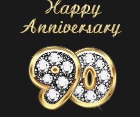 Happy 90 anniversary gold with diamonds background vector