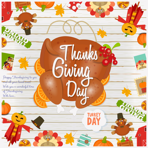Happy Thanksgiving card with turkey vector 01