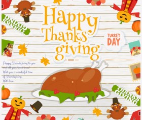 Happy Thanksgiving card with turkey vector 02