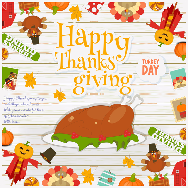 Happy Thanksgiving card with turkey vector 02