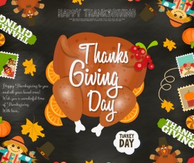 Happy Thanksgiving card with turkey vector 03