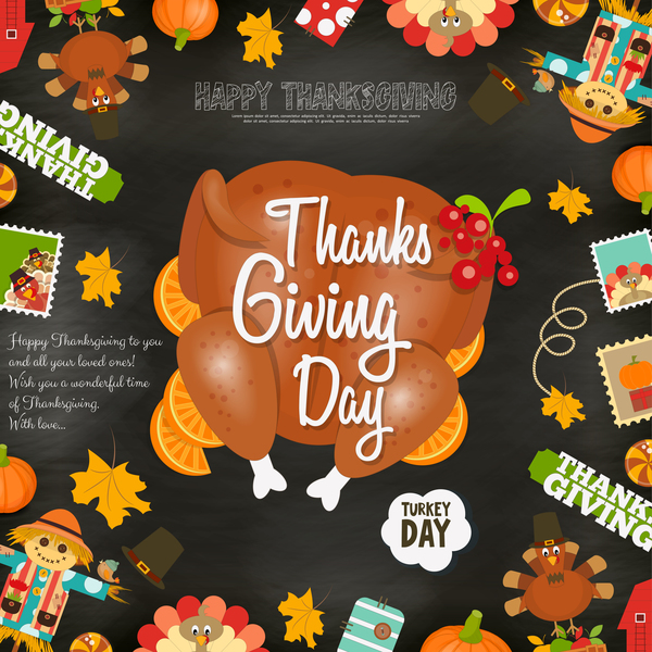 Happy Thanksgiving card with turkey vector 03