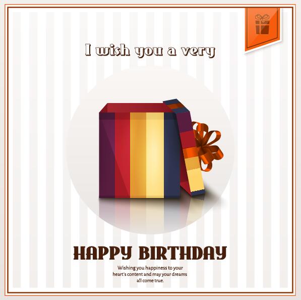 Happy birthday cards with gift box vector material