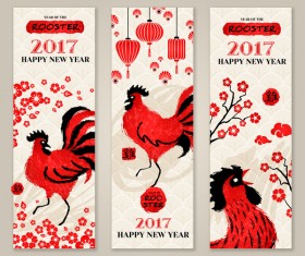Happy new year 2017 banners with rooster vector 01