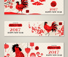 Happy new year 2017 banners with rooster vector 02