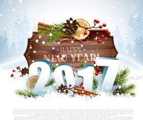 Happy new year 2017 with wooden labels vector