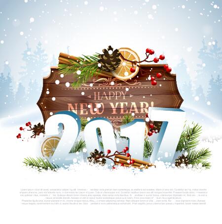 Happy new year 2017 with wooden labels vector