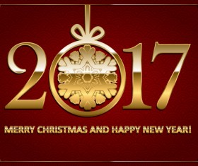 Happy new year with christmas 2017 golden text vector 01