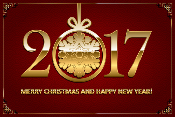 Happy new year with christmas 2017 golden text vector 01